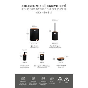 Okyanus Home Coliseum Siyah Ahşap Desenli Kovalı Pedallı 5'li Banyo Seti