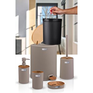 Okyanus Home Coliseum Vizon Ahşap Desenli Kovalı Pedallı 5'li Banyo Seti