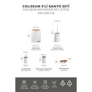 Okyanus Home Coliseum Beyaz Ahşap Desenli Kovalı Pedallı 5'li Banyo Seti