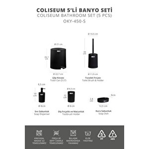 Okyanus Home Coliseum Siyah İç Kovalı Pedallı 5'li Banyo Seti