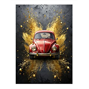 Kırmızı Klasik Araba Art Mdf Poster 25cmx 35cm 25x35 cm