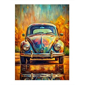 Renkli Kaplumbağa Araba Tasarım Ahşap Tablo 35cm X50cm 35x50 cm
