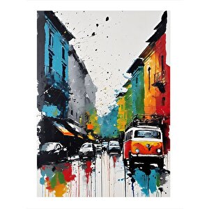 Renkli Binalar Ve Arabalar Model Mdf Tablo 35cm X50cm 35x50 cm