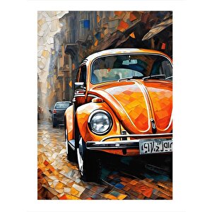 Turuncu Klasik Araba Dekoratif Ahşap Tablo 35cm X50cm 35x50 cm