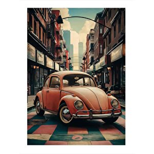 Retro Kırmızı Araba Art Mdf Tablo 35cm X50cm 35x50 cm
