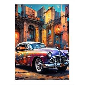 Klasik Araba Ve Retro Şehir Hediyelik Mdf Tablo 35cm X50cm 35x50 cm