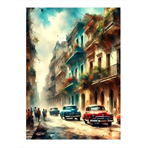Küba Manzarası Klasik Arabalar Art Mdf Tablo 35cm X50cm 35x50 cm