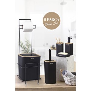 Siyah Kare Mina Due Standlı Wc Kağıtlık Ve 6 Parça Banyo Seti