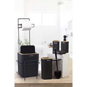 Siyah Kare Mina Due Standlı Wc Kağıtlık Ve 6 Parça Banyo Seti