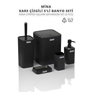 Okyanus Home Siyah Kare Mina Due Standlı Wc Kağıtlık Ve 6 Parça Banyo Seti