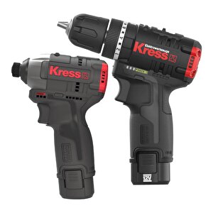 Kress Kug02 12volt/2.0ah. Li-ion Çift Akülü Kömürsüz Profesyonel Şarjlı Darbeli Matkap + Kömürsüz Darbeli Tornavida Kombo Set
