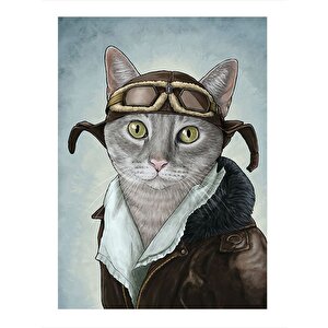 Pilot Kedi Desenli Ahşap Tablo 35cm X50cm 35x50 cm