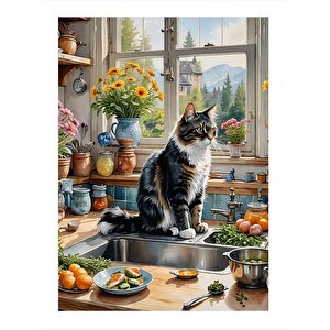 Mutfaktaki Kedi Art Mdf Poster 25cmx 35cm