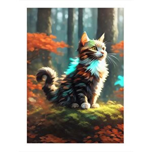 Ormandaki Kedi Desenli Ahşap Tablo 35cm X50cm 35x50 cm