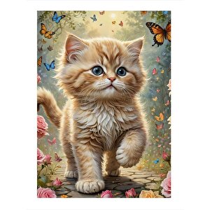 Yavru Kedi Modern Ahşap Tablo 35cm X50cm 35x50 cm
