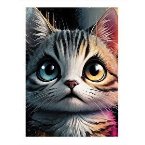 Renkli Gözlü Kedi Mdf Tablo 25cmx 35cm 25x35 cm