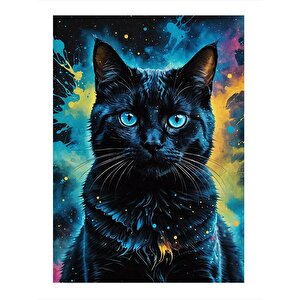 Siyah Kedi Renkli Fon Tasarım Mdf Tablo 25cmx 35cm 25x35 cm