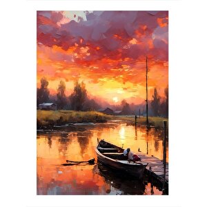 Göl Ve Ahşap Tekne Hediyelik Ahşap Tablo 25cmx 35cm 25x35 cm