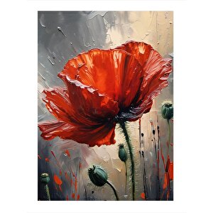 Kırmızı Gelincik Çiçeği Tasarım Ahşap Tablo 35cm X50cm 35x50 cm
