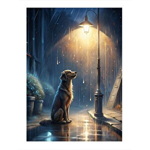 Sokak Lambası Ve Köpek Tasarım Ahşap Tablo 35cm X50cm 35x50 cm