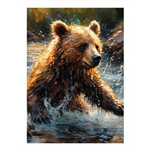 Sudaki Ayı Modern Ahşap Tablo 25cmx 35cm 25x35 cm