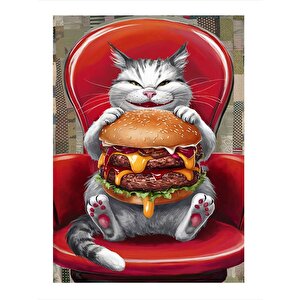 Çiz Burger Sever Kedi Hediyelik Ahşap Tablo 35cm X50cm 35x50 cm
