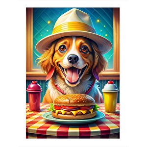 Hamburger Seven Köpek Desenli Ahşap Tablo 35cm X50cm