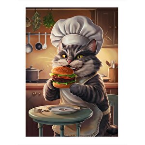 Obur Kedi Ve Hamburger Desenli Mdf Tablo 25cmx 35cm 25x35 cm