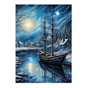 Dolunay Veya Kendi Tekne Desenli Mdf Tablo 35cm X50cm 35x50 cm