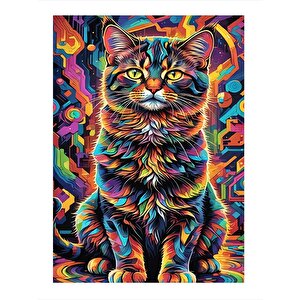 Desenli Boyalar Ve Kedi Model Ahşap Tablo 25cmx 35cm 25x35 cm