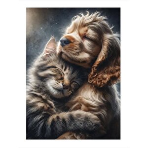 Sevimli Köpek Ve Kedi Hediyelik Mdf Tablo 25cmx 35cm 25x35 cm