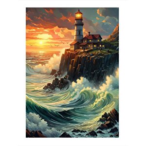 Gün Batımı Ve Deniz Feneri Dekoratif Mdf Tablo 35cm X50cm 35x50 cm