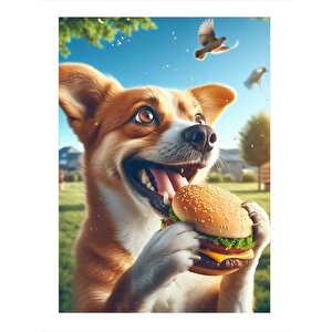 Hamburger Yiyen Köpek Hediyelik Mdf Tablo 35cm X50cm