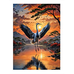 Gün Batımındaki Göl Ve Leylek Dekoratif Mdf Tablo 35cm X50cm 35x50 cm
