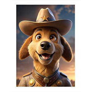Şapkalı Şerif Köpek Hediyelik Ahşap Tablo 25cmx 35cm