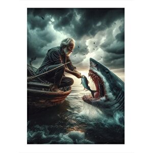 Köpek Balığı Besleyen Adam Modern Mdf Tablo 25cmx 35cm 25x35 cm