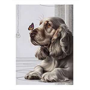 Köpek Ve Kelebek Hediyelik Ahşap Tablo 35cm X50cm 35x50 cm