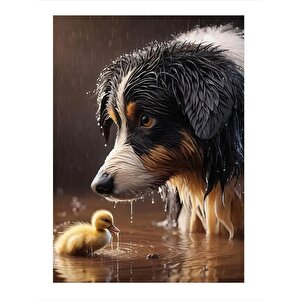 Yavru Ördek Ve Köpek Model Mdf Tablo 35cm X50cm 35x50 cm