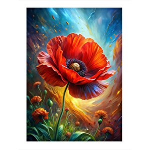 Gelincik Çiçeği Modern Ahşap Tablo 35cm X50cm 35x50 cm