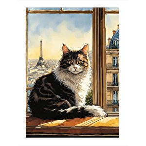 Kedi Ve Eyfel Kulesi Dekoratif Mdf Tablo 35cm X50cm 35x50 cm
