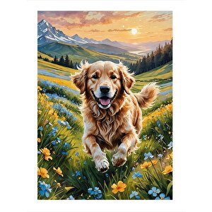 Kırda Koşan Köpek Art Mdf Poster 25cmx 35cm 25x35 cm