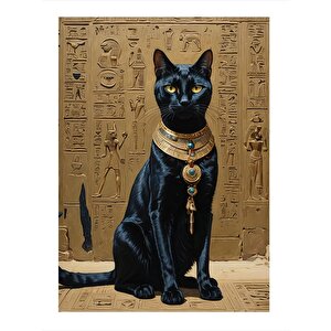 Mısırlı Siyah Kedi Desenli Mdf Tablo 35cm X50cm 35x50 cm