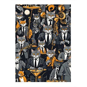 Caz Yapan Kediler Mdf Poster 35cm X50cm 35x50 cm