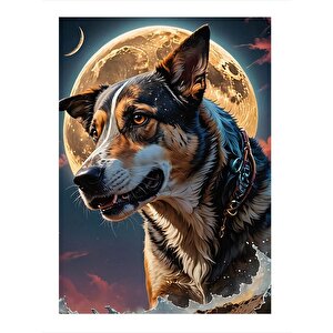 Köpek Ve Ay Model Mdf Tablo 25cmx 35cm 25x35 cm
