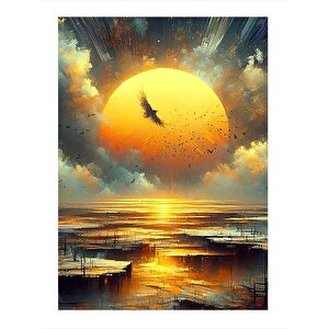Gün Batımı Ve Deniz Desenli Ahşap Tablo 25cmx 35cm 25x35 cm
