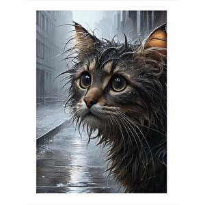 Islanmış Sevimli Kedi Tasarım Ahşap Tablo 35cm X50cm 35x50 cm