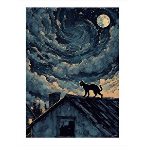 Çatıdaki Siyah Kedi Model Mdf Tablo 35cm X50cm 35x50 cm