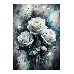 Beyaz Güller Model Ahşap Tablo 25cmx 35cm 25x35 cm