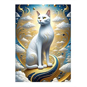 Beyaz Kedi Modern Ahşap Tablo 25cmx 35cm 25x35 cm