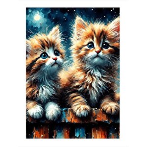 Sevimli Kediler Tasarım Mdf Tablo 35cm X50cm 35x50 cm